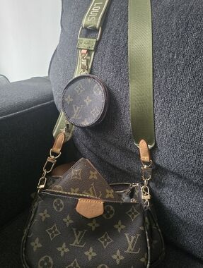 3 in 1 Lux Monogram Coco Crossbody Bag w/Chain Olive/tan Strap w/wallet Combo